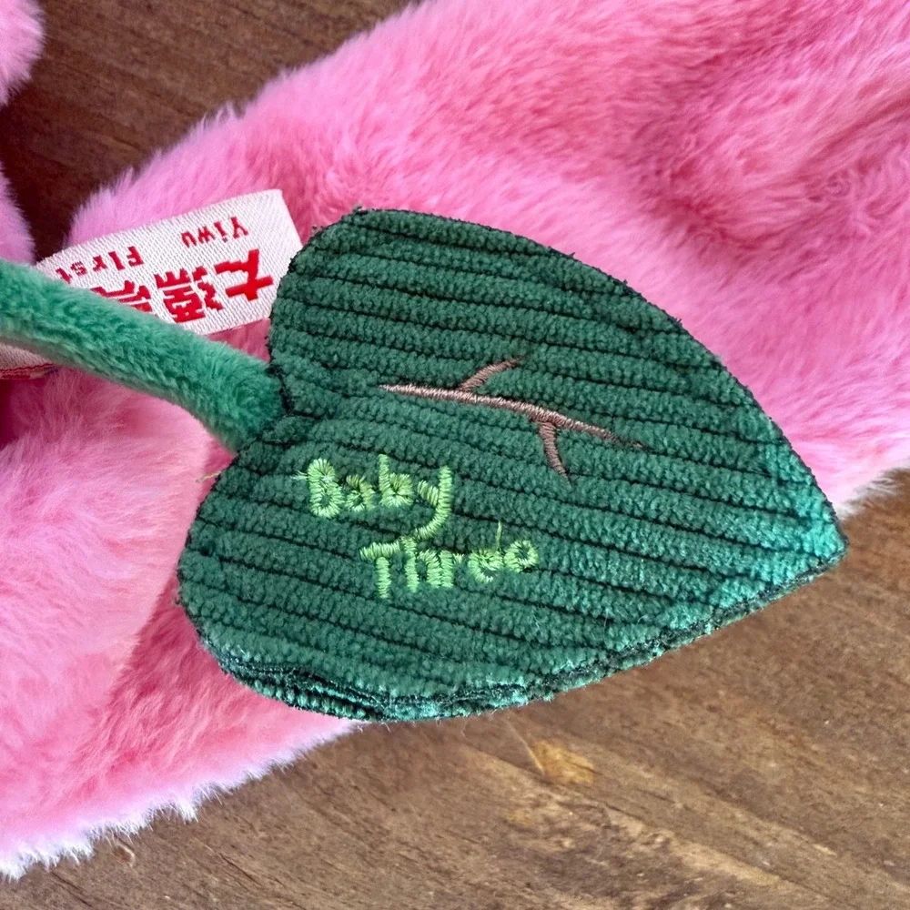 Baby Three Pink Bunny Plush Vinyl Face Doll Green Overalls Kawaii Art Toy